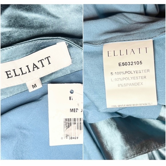 *NWT ELLIATT 70s Satin Sleeveless 1 Shoulder Ruched Faux Wrap Asymmetric Dress M - Picture 14 of 16